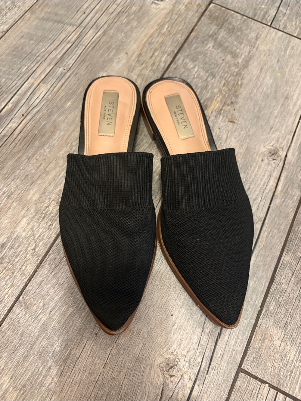 Steve Madden Black Pointed Knit Slip-On Mules